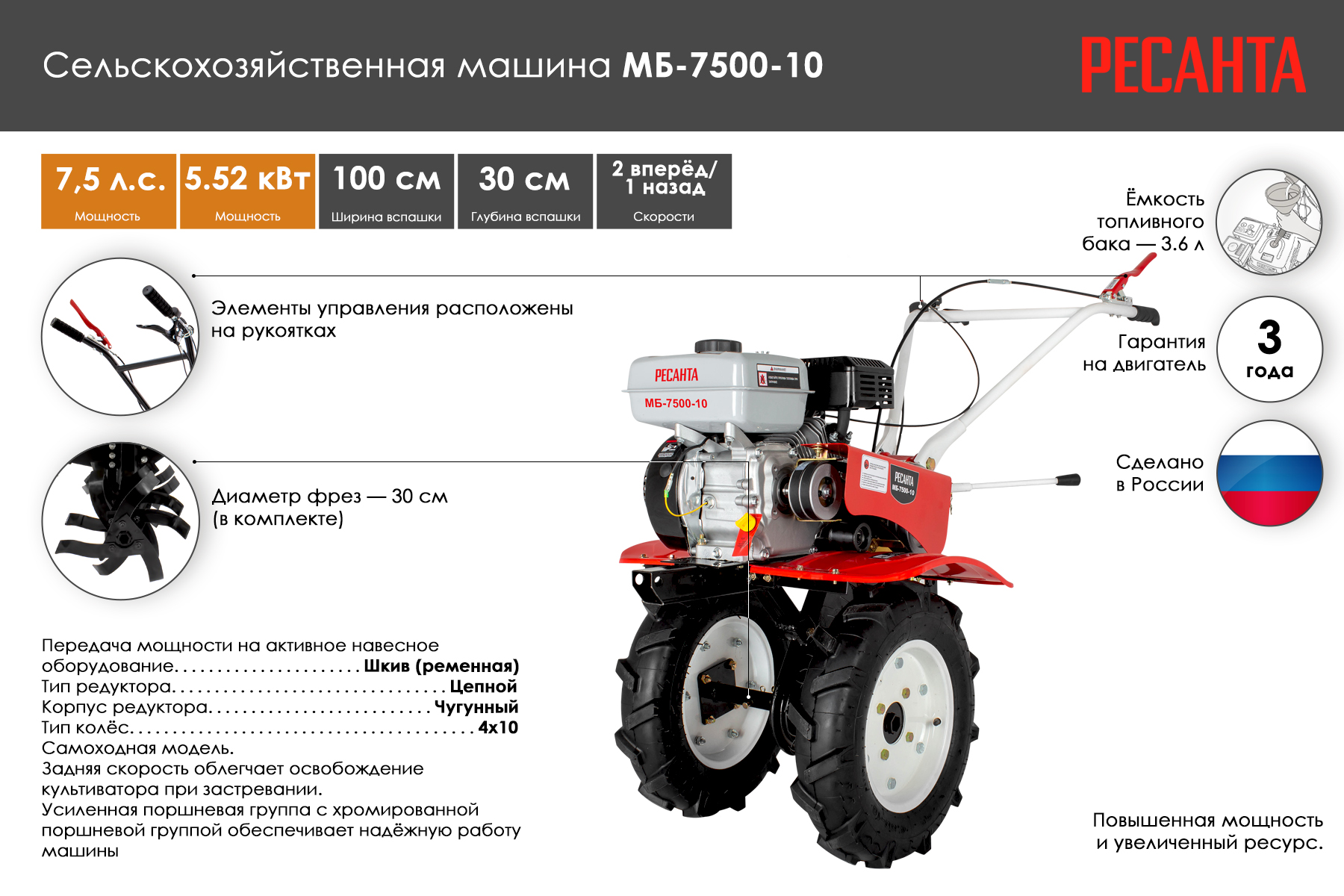 Сельскохозяйственная машина Ресанта МБ-7500-10 70/5/38