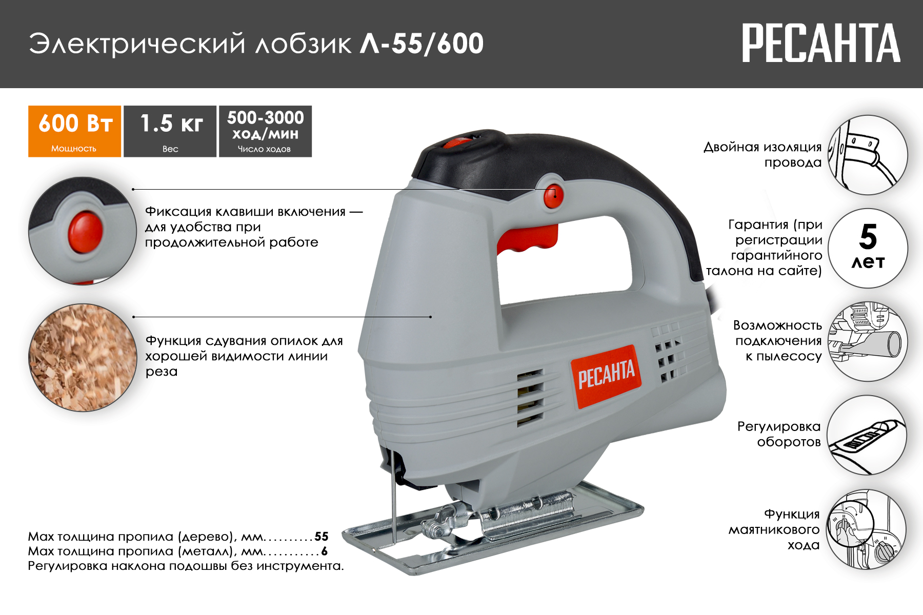 Лобзик Ресанта Л-55/600